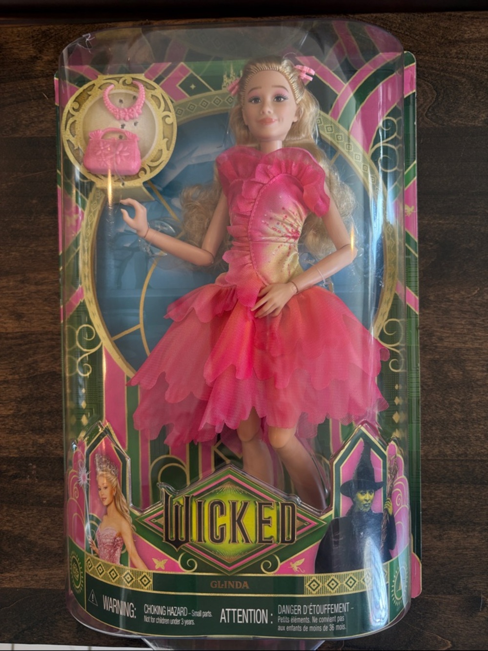 Beautiful Wicked Glinda Doll (Mattel) in Bright Layered Gown + Accessories - NIB